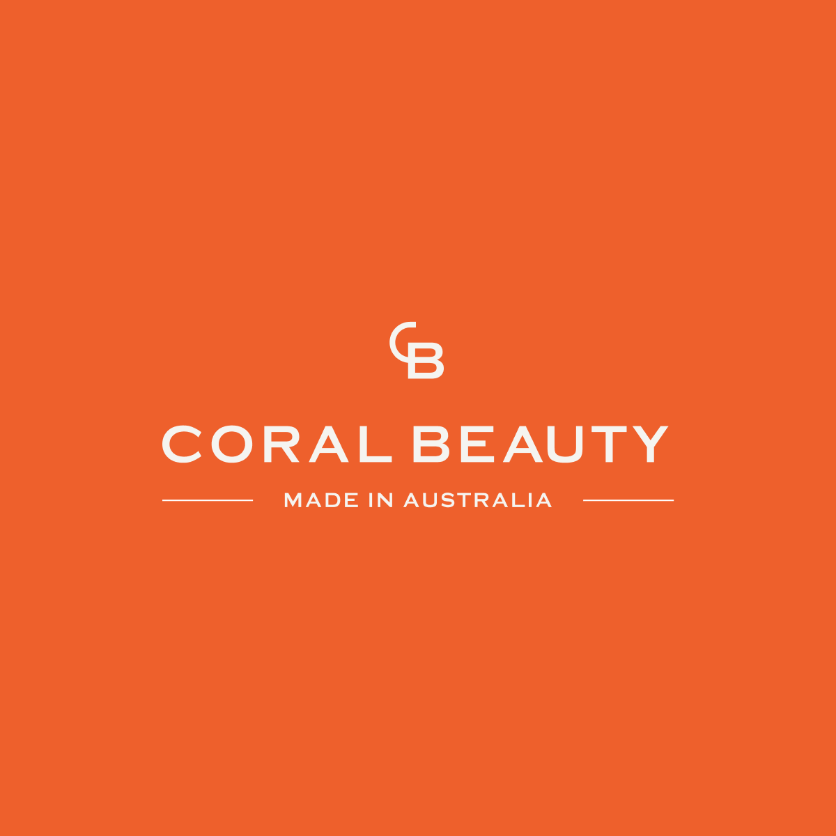 Coral Beauty logo lockup — CB monogram and Made in Australia wordmark on coral background